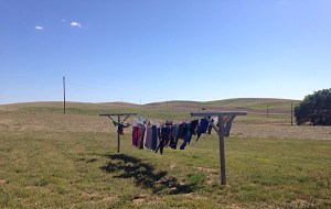 hanging out clothes to dry, North Dakota, clothesline